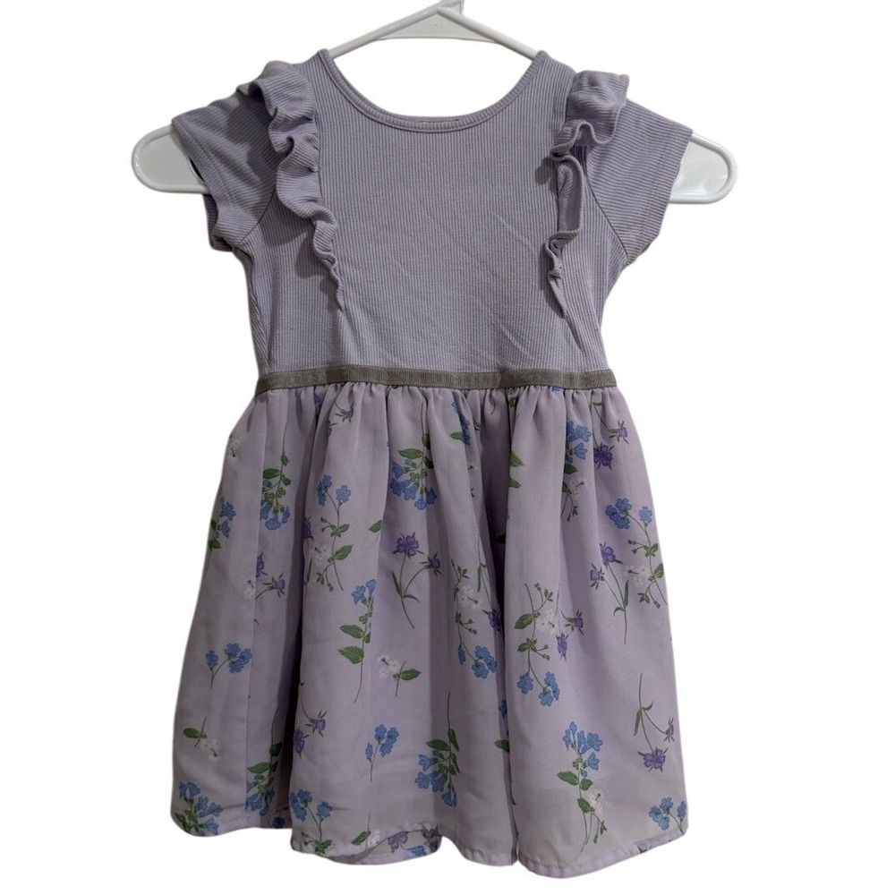 Children's Place Lavender Ruffle Floral Dress Short Sleeve Flutter Sleeve 4T